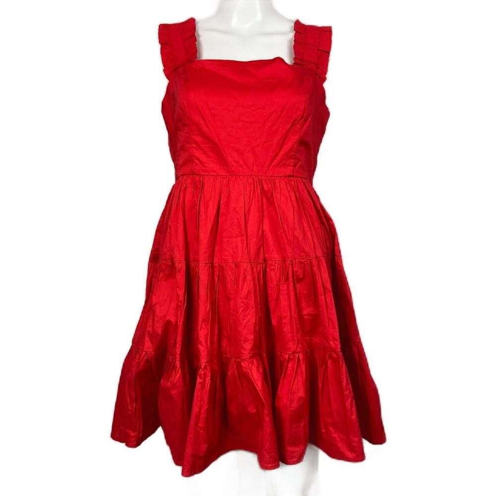 Aqua Dress Womens Sz M Red Cotton Poplinβ Tiered Ruffle Sleeveless Lined Mini